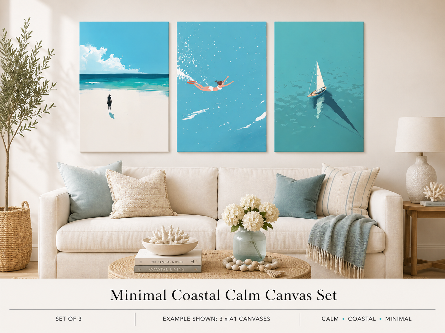 Minimal Coastal Calm Canvas Set
