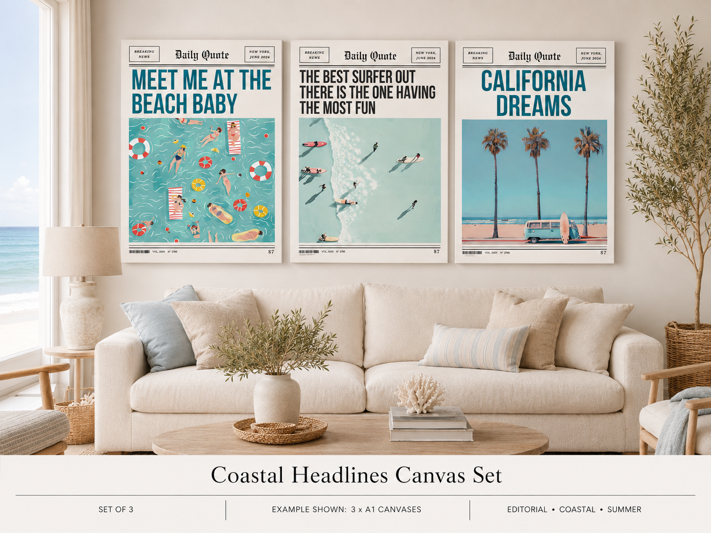 Coastal Headlines Canvas Set