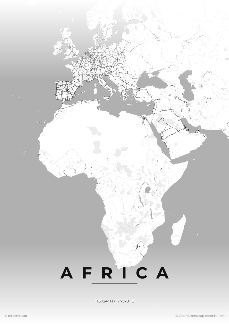 Custom Africa map design available as wallpaper or stretched canvas