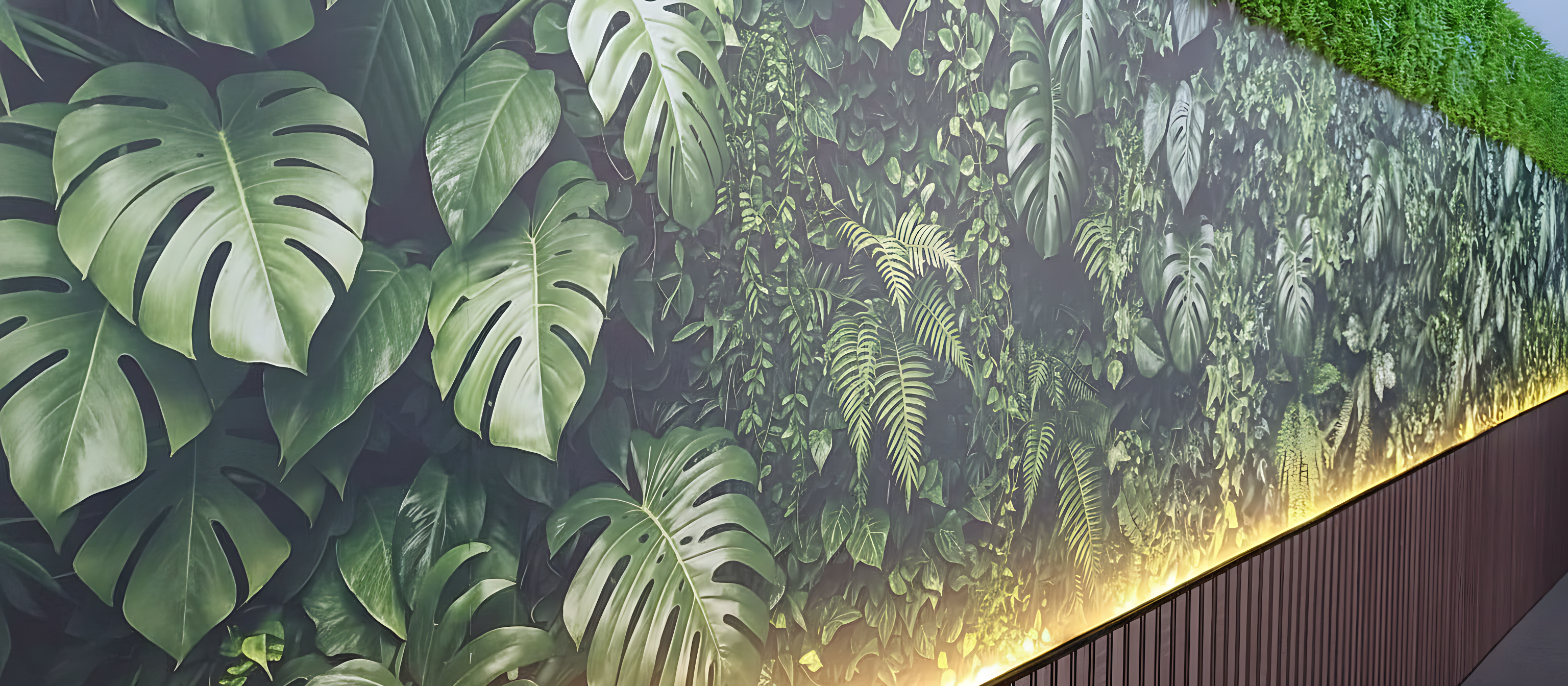 Premium custom fabric wallpaper featuring a botanical leaf design installed as a seamless feature wall.