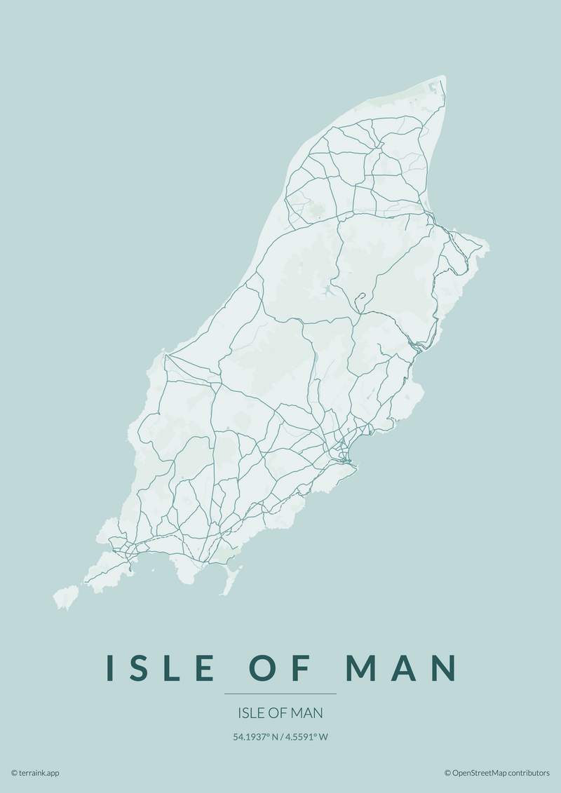 Custom Isle of Man map design available as wallpaper or stretched canvas