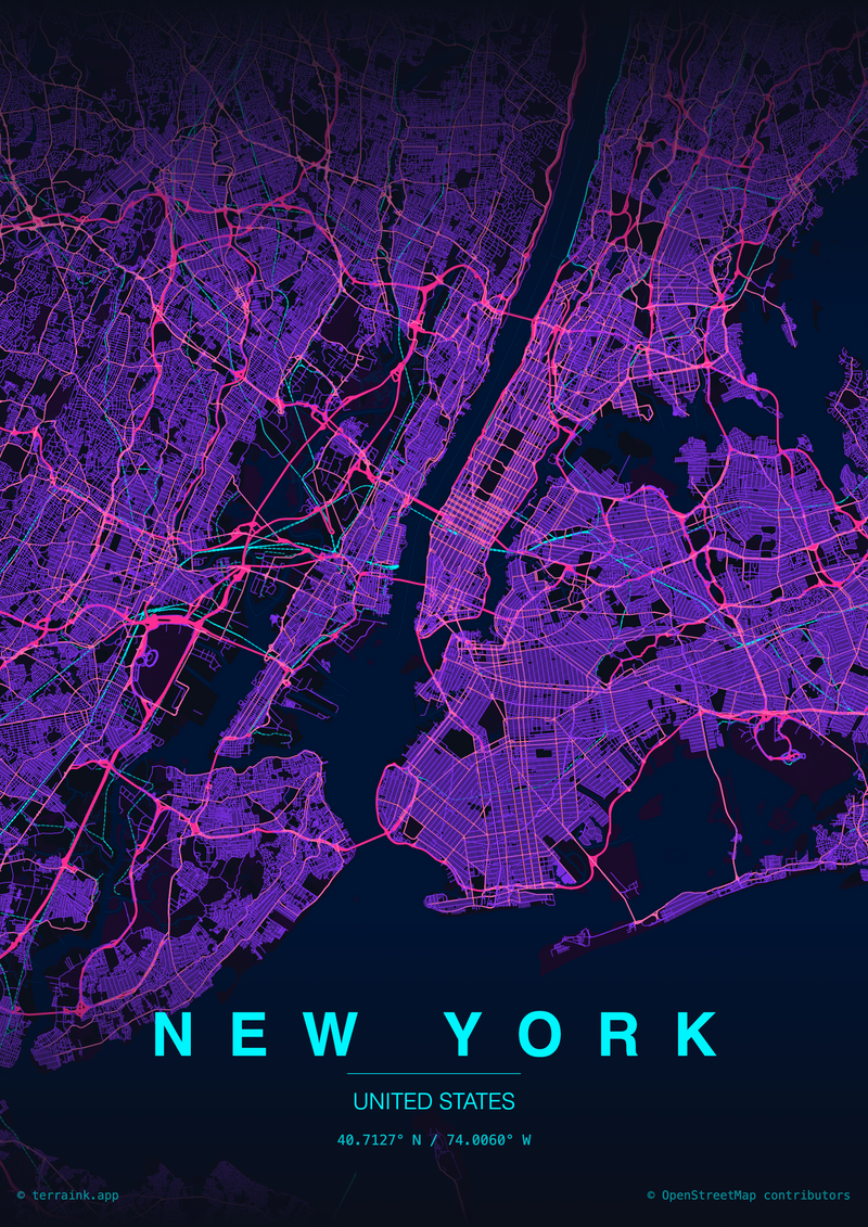 Custom New York map design available as wallpaper or stretched canvas