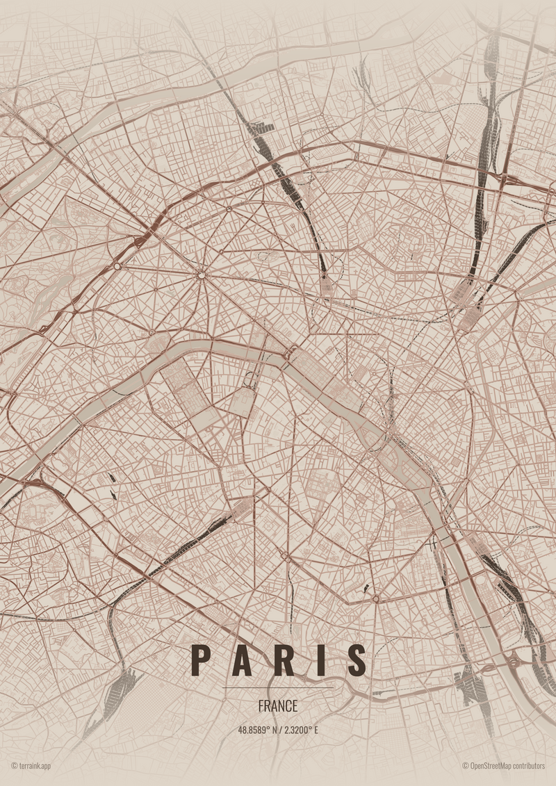 Custom Paris map design available as wallpaper or stretched canvas